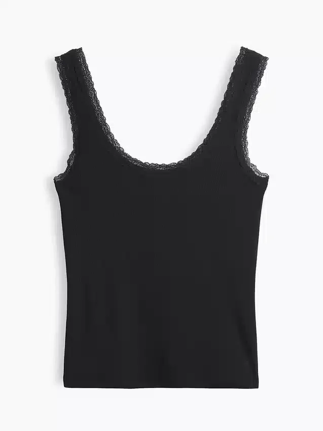 Mini Nervürlü Dantel Süslemeli Pijama Tank Top