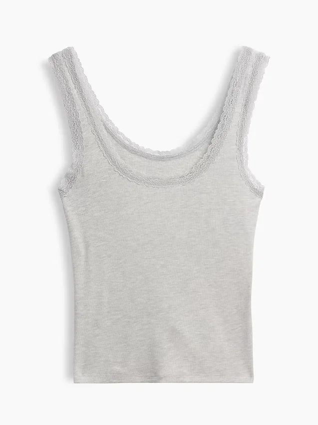 Mini Nervürlü Dantel Süslemeli Pijama Tank Top