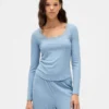 Mini Ribana Dantel Süslemeli Pijama Üst Giyim