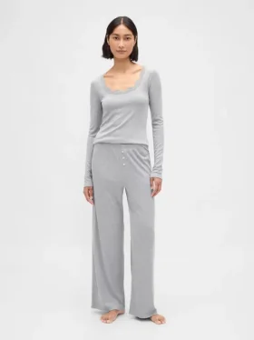 Mini Ribana Dantel Süslemeli Pijama Üst Giyim