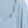 Mini Ribana Dantel Süslemeli Pijama Üst Giyim