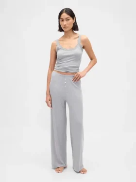 Mini Ribana Geniş Paça Pijama Pantolonu
