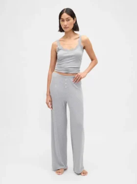 Mini Ribana Geniş Paça Pijama Pantolonu