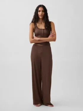 Mini Ribana Geniş Paça Pijama Pantolonu