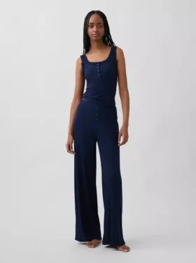 Mini Ribana Geniş Paça Pijama Pantolonu