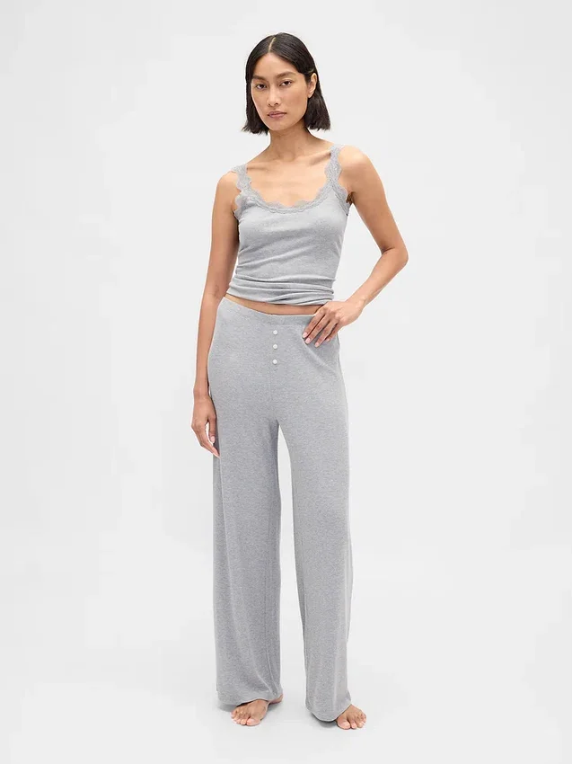 Mini Ribana Geniş Paça Pijama Pantolonu