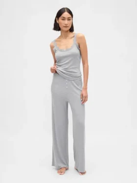 Mini Ribana Geniş Paça Pijama Pantolonu