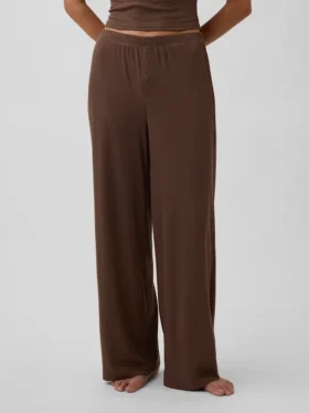 Mini Ribana Geniş Paça Pijama Pantolonu