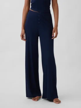 Mini Ribana Geniş Paça Pijama Pantolonu