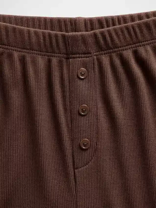 Mini Ribana Geniş Paça Pijama Pantolonu