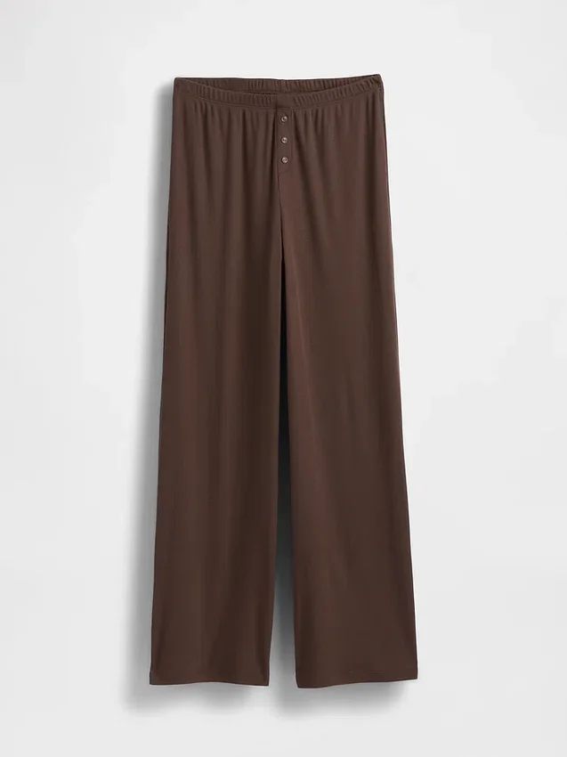 Mini Ribana Geniş Paça Pijama Pantolonu