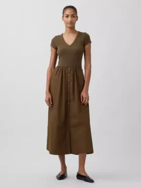 Modern Karışık Kumaş Maxi Elbise