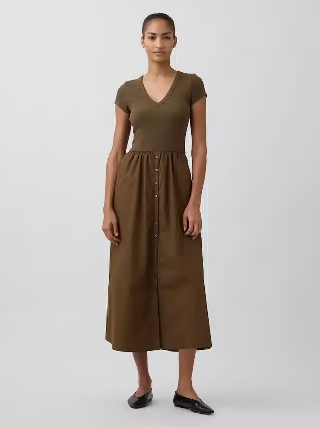 Modern Karışık Kumaş Maxi Elbise