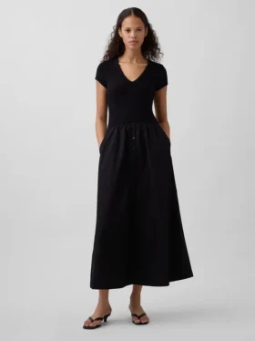 Modern Karışık Kumaş Maxi Elbise