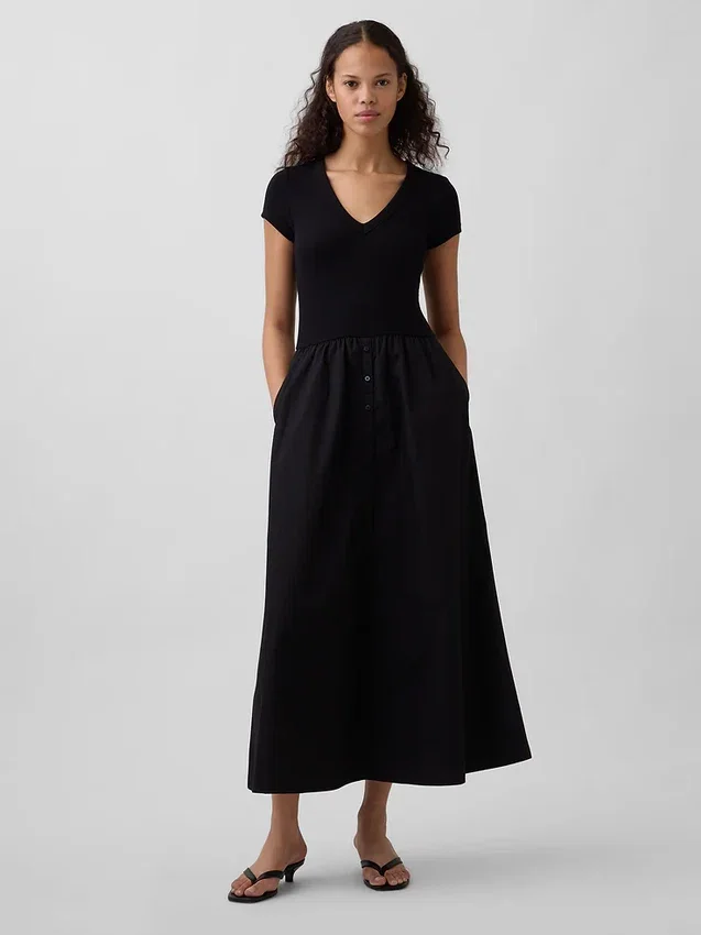 Modern Karışık Kumaş Maxi Elbise