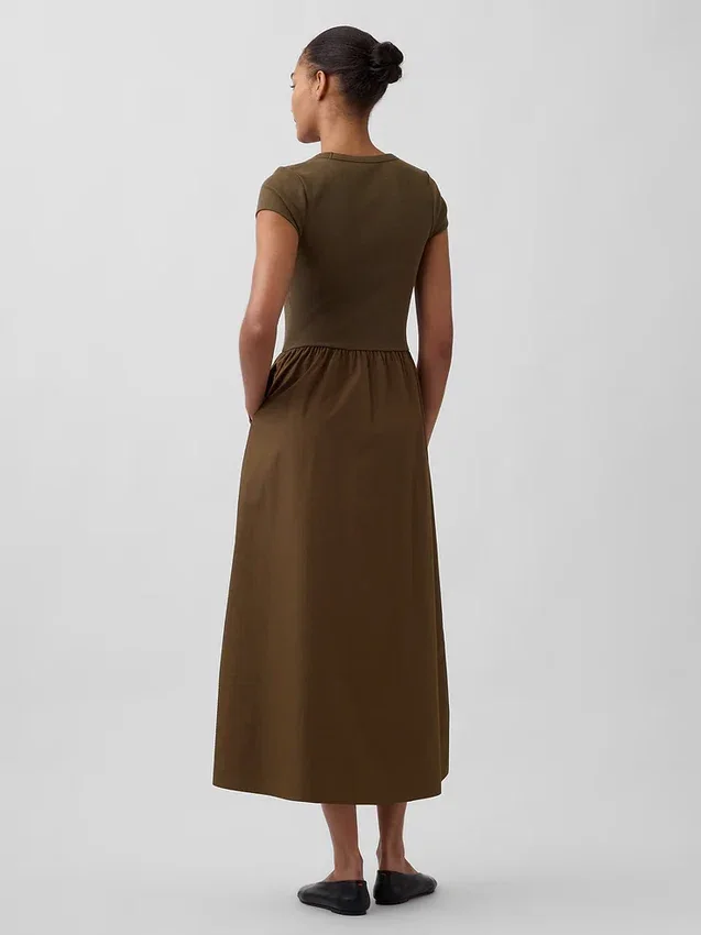Modern Karışık Kumaş Maxi Elbise