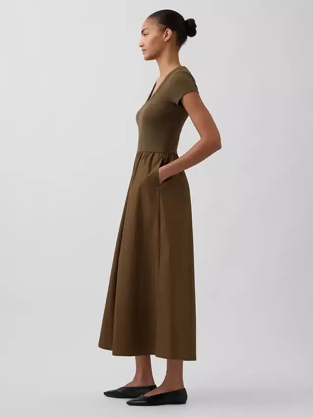Modern Karışık Kumaş Maxi Elbise