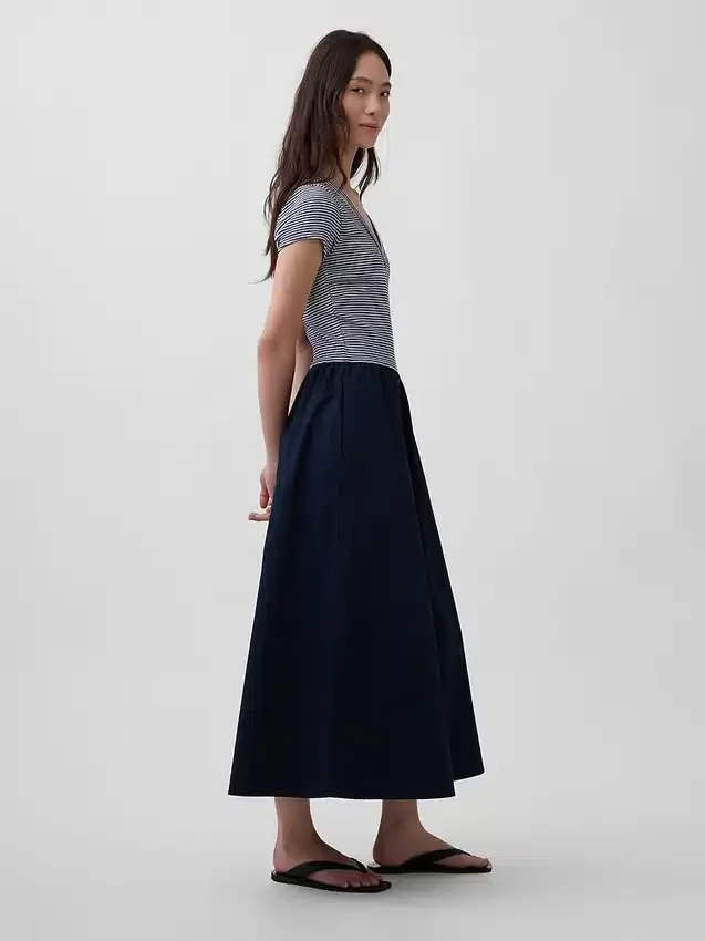 Modern Karışık Kumaş Maxi Elbise