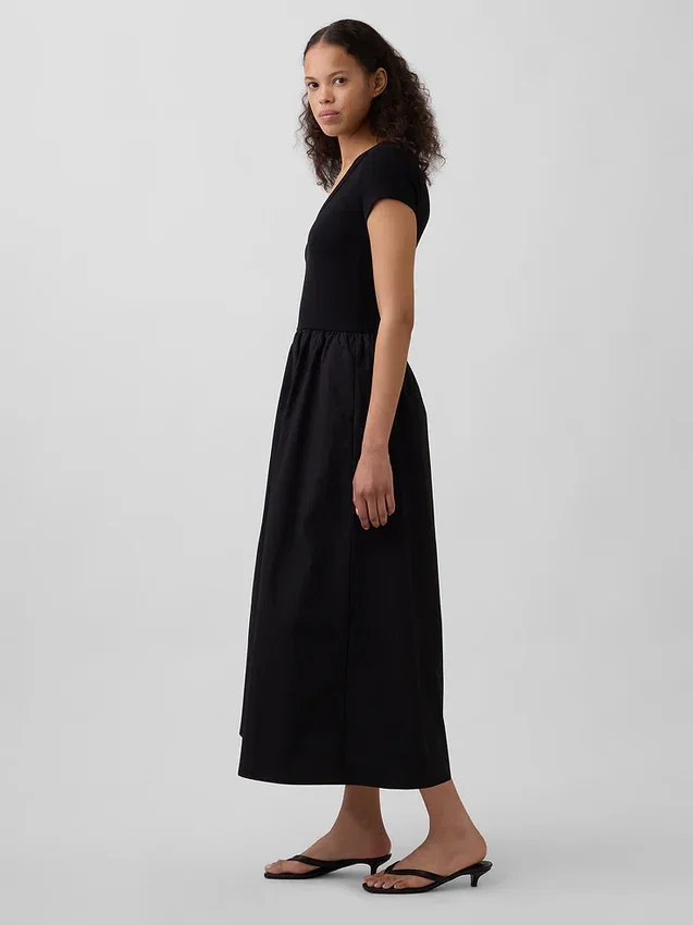 Modern Karışık Kumaş Maxi Elbise