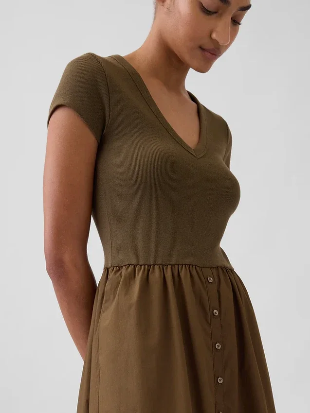 Modern Karışık Kumaş Maxi Elbise