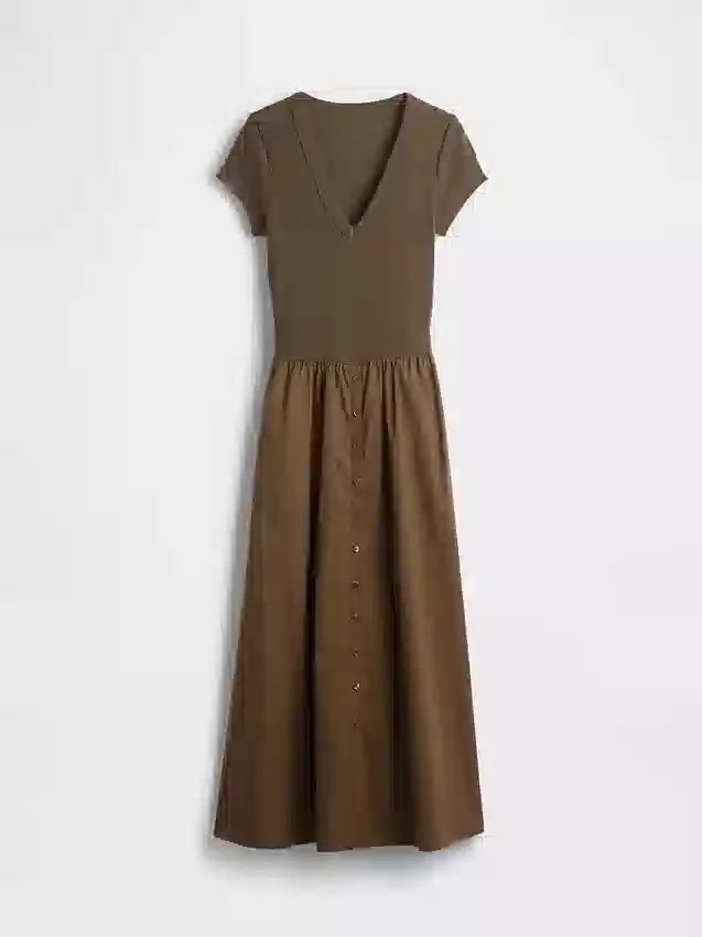 Modern Karışık Kumaş Maxi Elbise