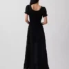 Nakışlı Kabarık Kollu Maxi Elbise