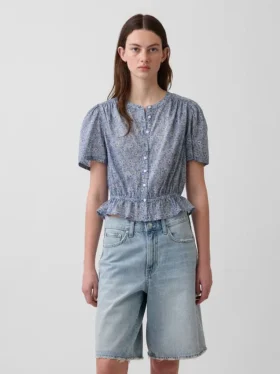 Önden Düğmeli Kısa Peplum Üst Giyim