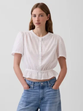 Önden Düğmeli Kısa Peplum Üst Giyim