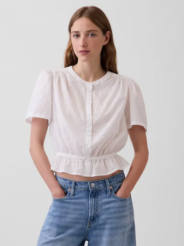 Önden Düğmeli Kısa Peplum Üst Giyim