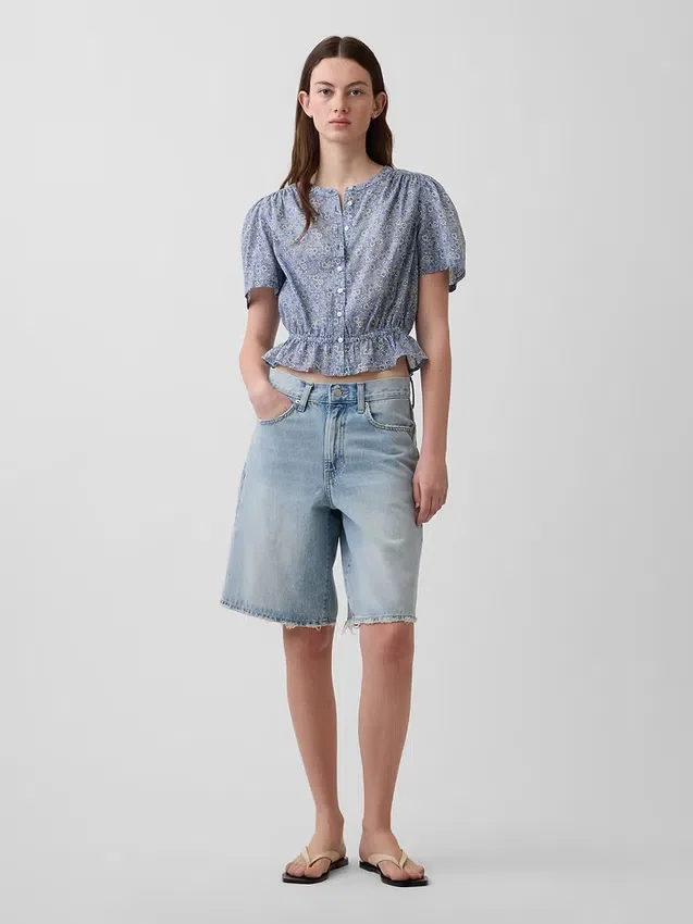 Önden Düğmeli Kısa Peplum Üst Giyim