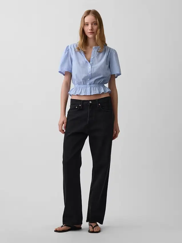 Önden Düğmeli Kısa Peplum Üst Giyim