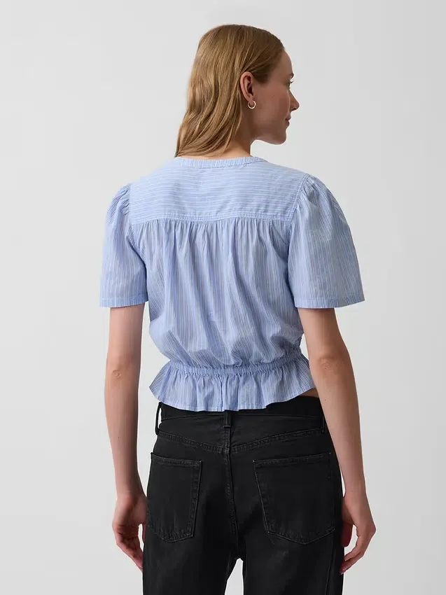 Önden Düğmeli Kısa Peplum Üst Giyim