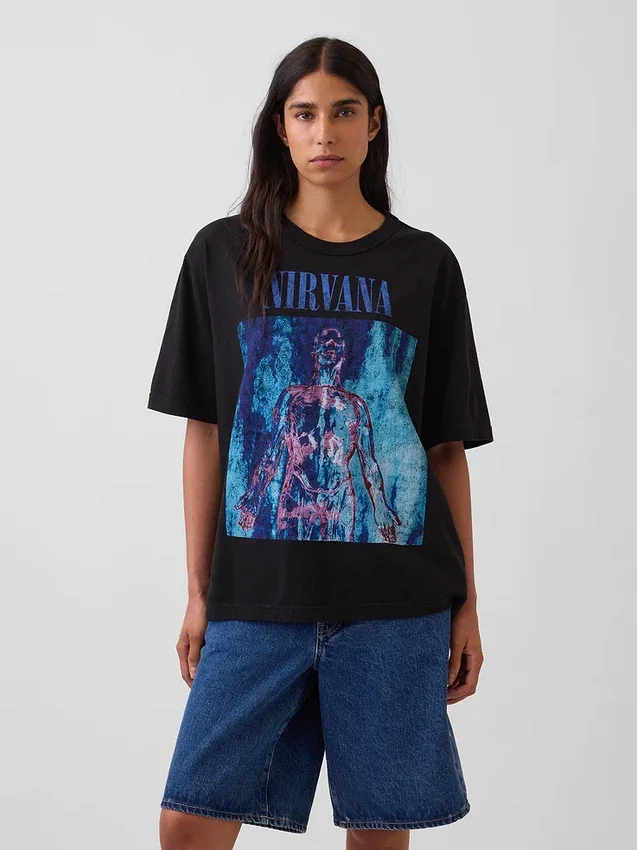 Nirvana Ağır Kumaşlı Kısa Kesim Grafikli Tişört