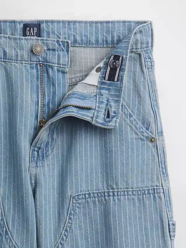 Çocuk Bol Kesim Çizgili Çift Dizli Carpenter Jean'ler