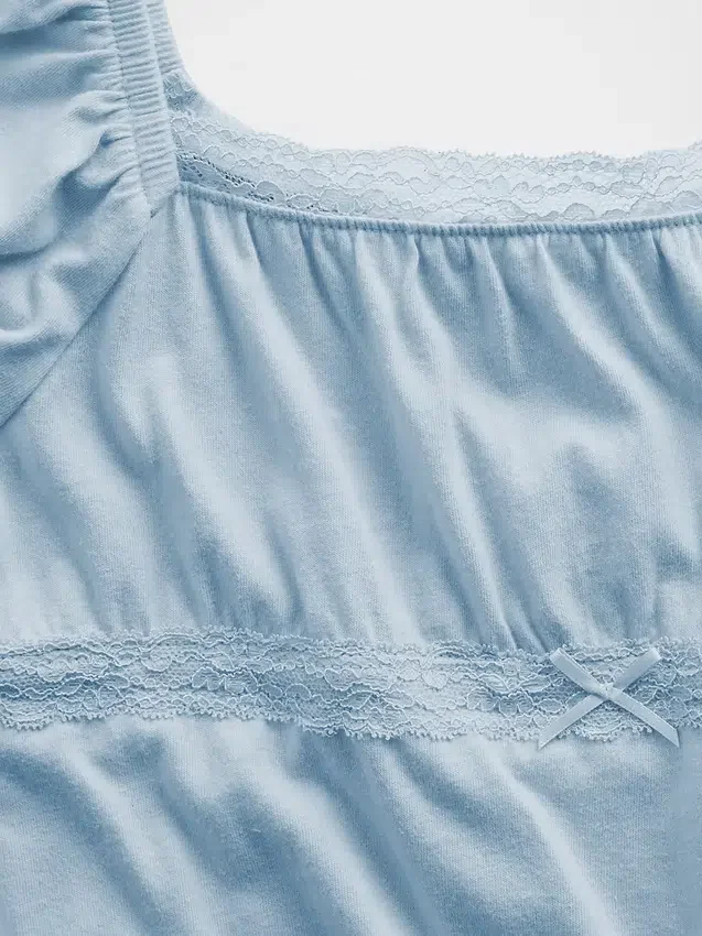 Çocuk Dantel Süslemeli Kabarık Kollu Üst Giyim