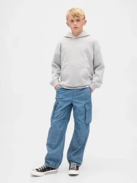 Çocuk Denim Bol Kesim Kargo Jogger Pantolon
