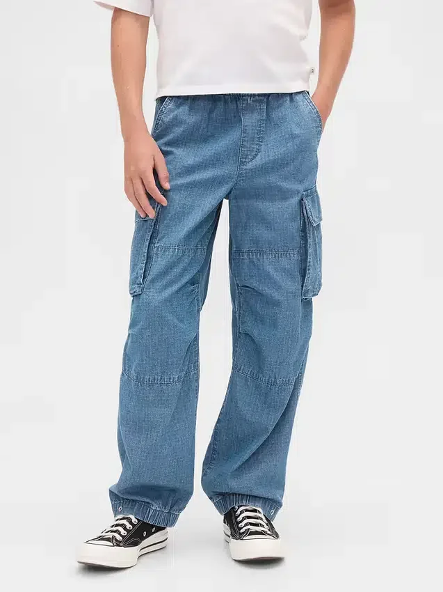 Çocuk Denim Bol Kesim Kargo Jogger Pantolon