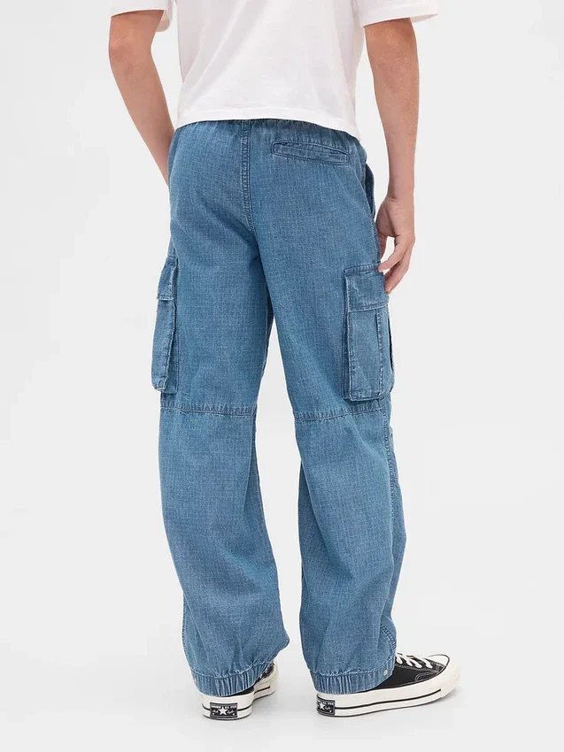 Çocuk Denim Bol Kesim Kargo Jogger Pantolon