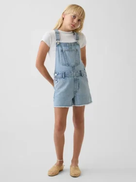 Çocuk Denim Bol Kesim Şortlu Tulum