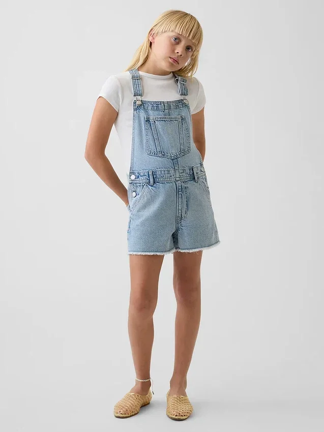 Çocuk Denim Bol Kesim Şortlu Tulum