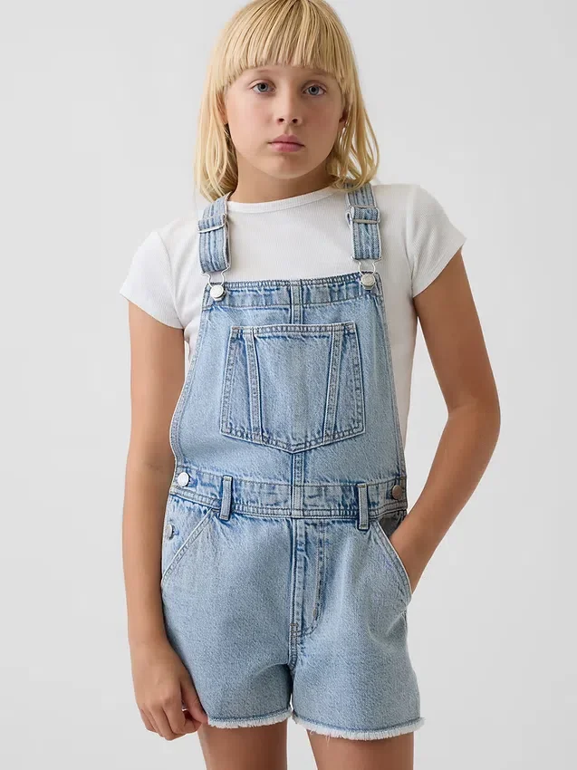 Çocuk Denim Bol Kesim Şortlu Tulum