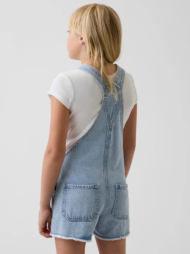 Çocuk Denim Bol Kesim Şortlu Tulum