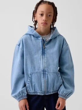 Çocuk Denim Gevşek Kesim Kapüşonlu Ceket