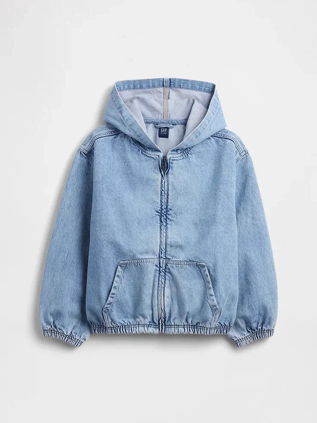 Çocuk Denim Gevşek Kesim Kapüşonlu Ceket