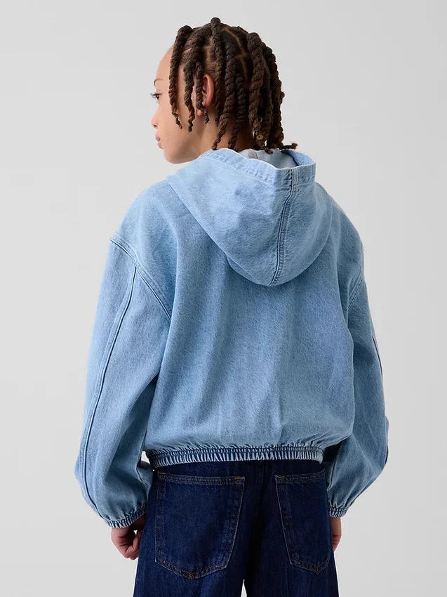 Çocuk Denim Gevşek Kesim Kapüşonlu Ceket