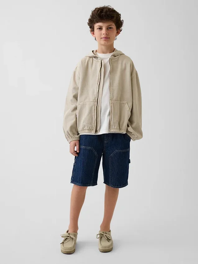 Çocuk Denim Gevşek Kesim Kapüşonlu Ceket