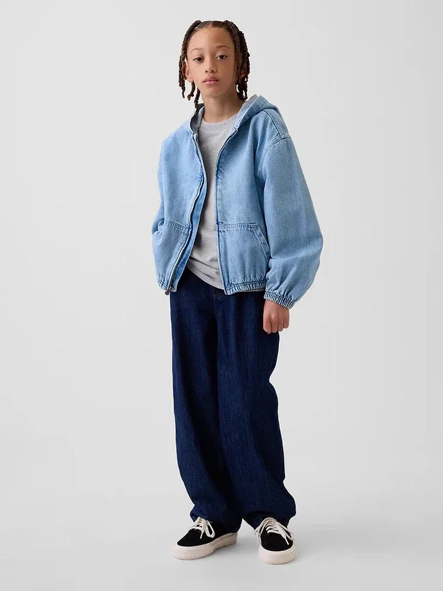 Çocuk Denim Gevşek Kesim Kapüşonlu Ceket