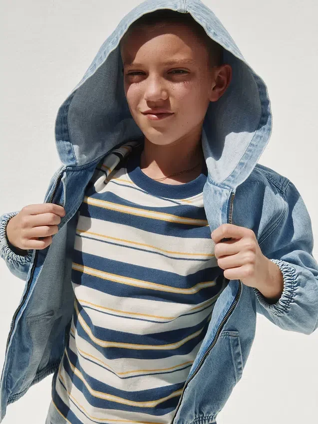 Çocuk Denim Gevşek Kesim Kapüşonlu Ceket