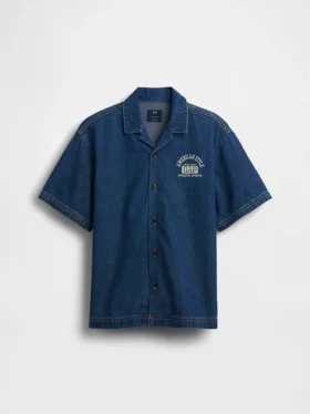 Çocuk Denim Gevşek Kesim New York Logolu Gömlek