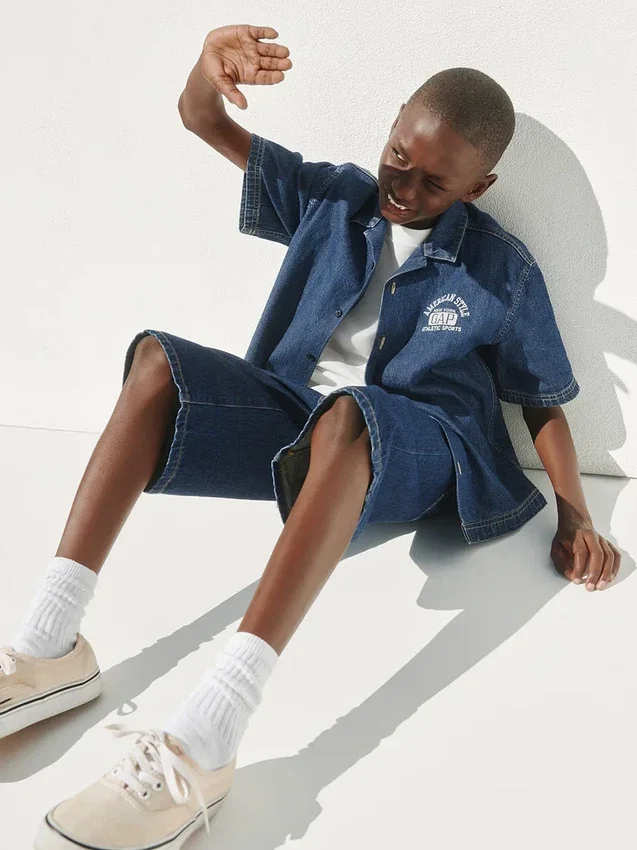 Çocuk Denim Gevşek Kesim New York Logolu Gömlek
